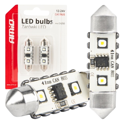 Żarówki LED CANBUS Festoon C5W 2SMD 3838 41mm White 12V 24V AMIO-04250