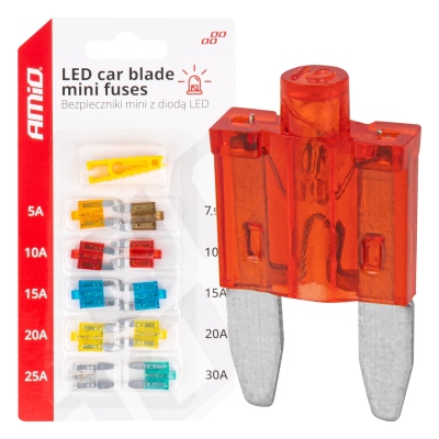 Bezpieczniki samochodowe mini z diodą led 10 szt. AMIO-04340