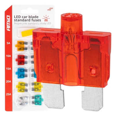 Bezpieczniki samochodowe standard z diodą led 10 szt. AMIO-04341