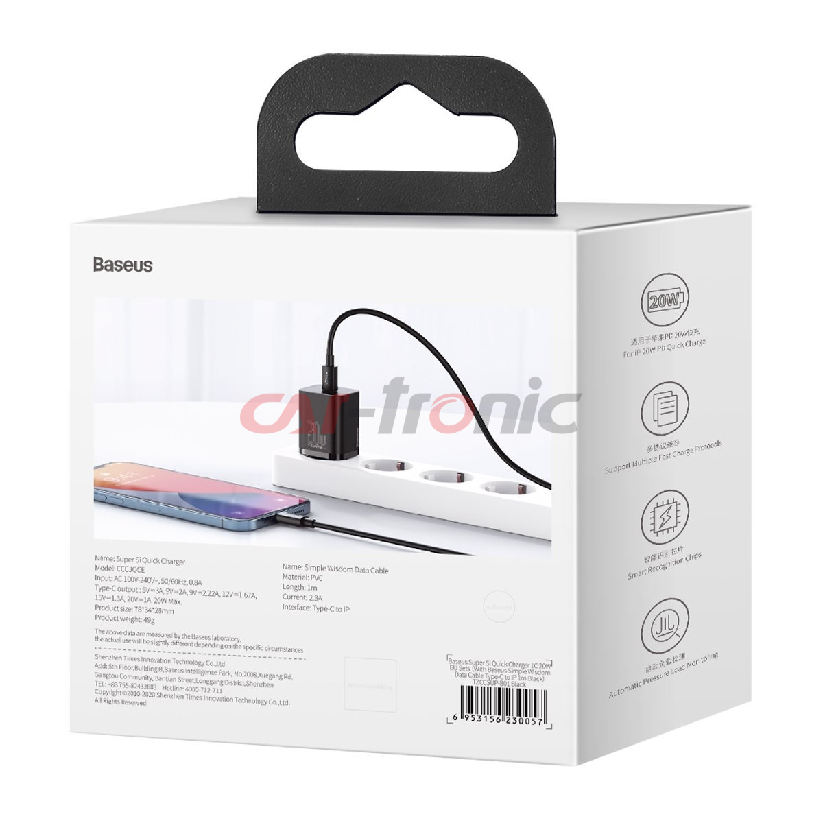 Ładowarka sieciowa USB-C Baseus Super Si Quick Charger 1C 20W z przewodem Lightning 100 cm czarna