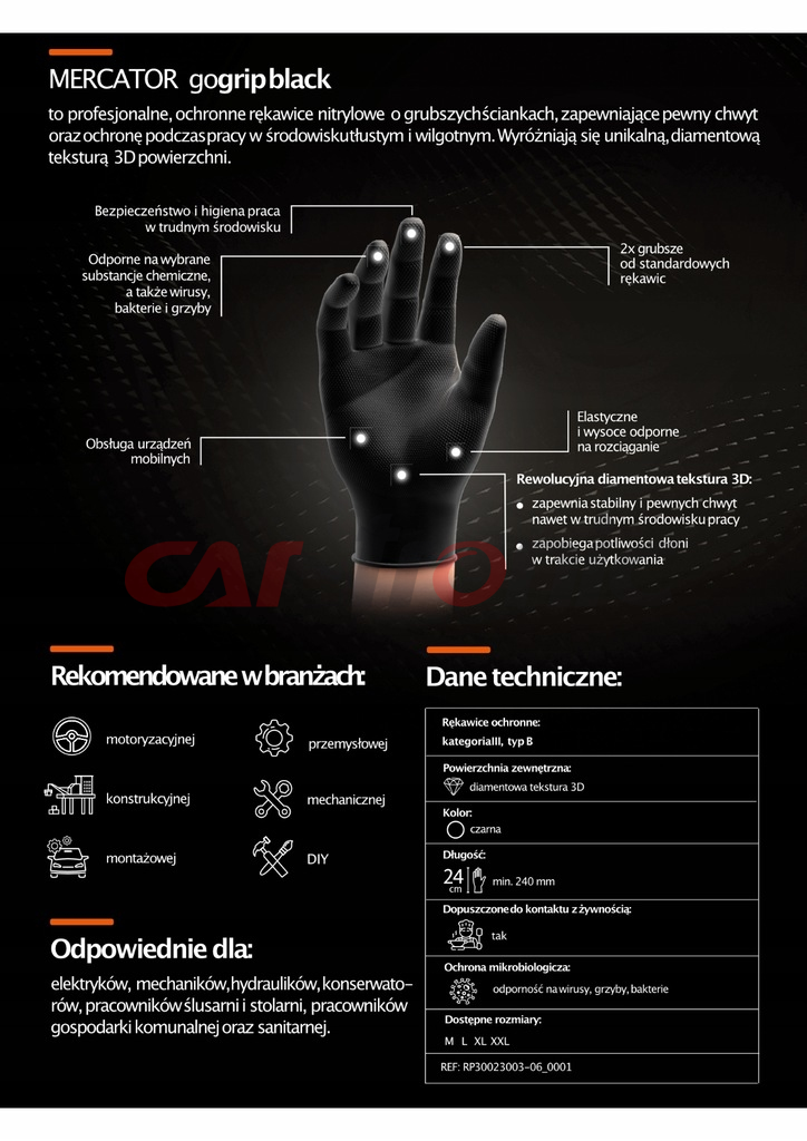 Rękawice nitrylowe czarne Mercator GoGrip Black 50 sztuk rozmiar XXL