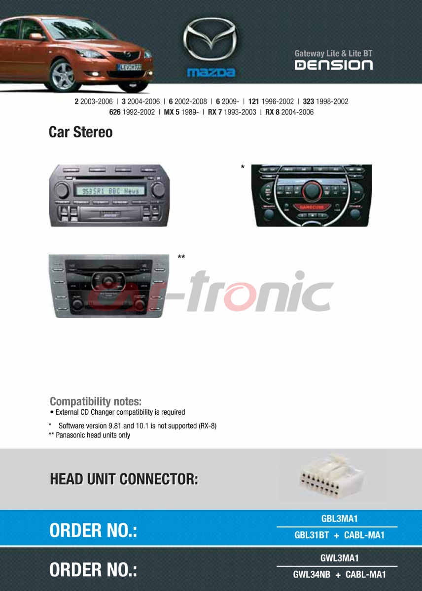 Cyfrowa zmieniarka Dension Bluetooth,USB,iPod,iPhone,AUX - Mazda 323,626,121,6,3,2