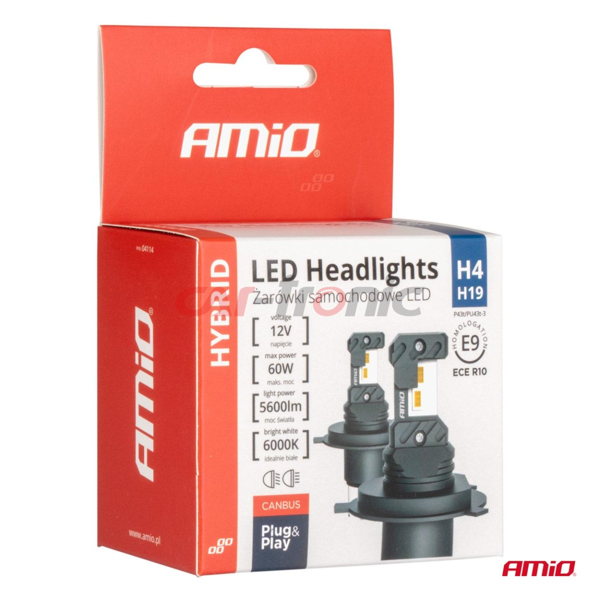 Żarówki samochodowe LED seria HYBRID H4 H19 6000K Canbus 60W AMIO-04114