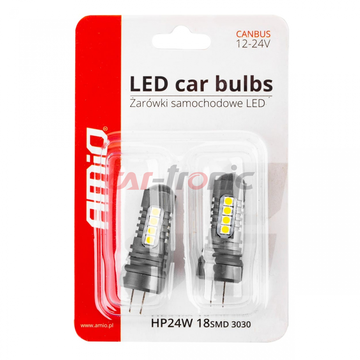 Żarówki LED CANBUS 3030 18SMD HP24W White 12V 24V AMIO-02803