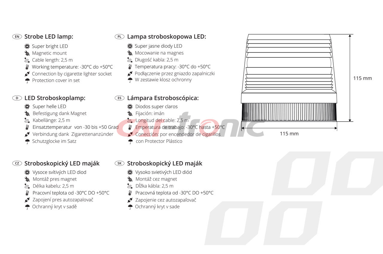 Lampa ostrzegawcza błyskowa stroboskopowa kogut LED 24V AMIO-01277