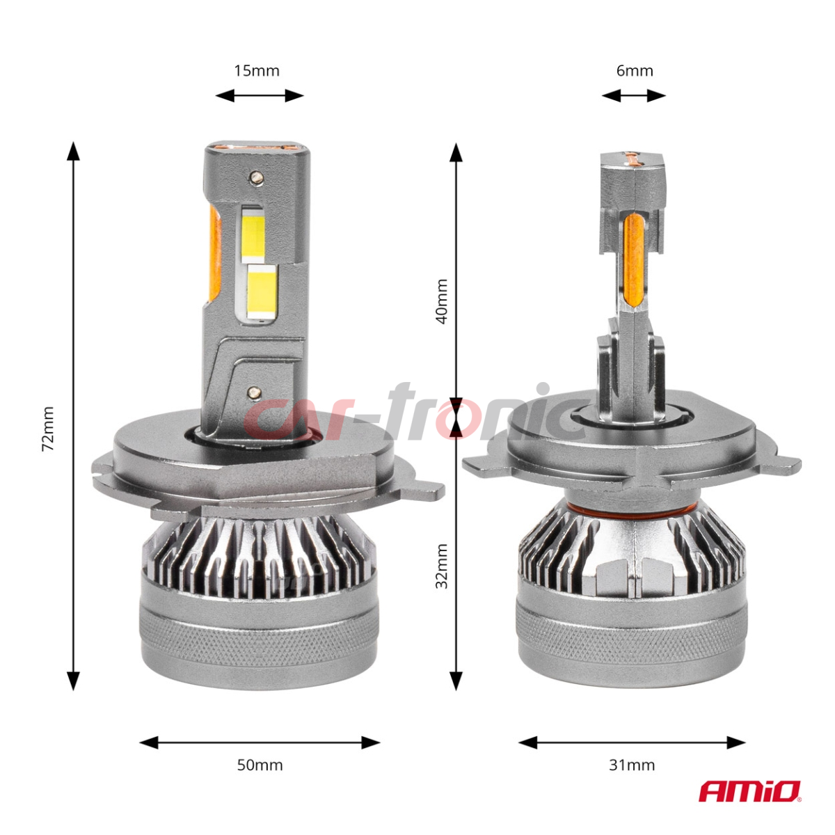 Żarówki samochodowe LED seria HP Full Canbus H4/H19 12V 24V 6500K AMIO-03673