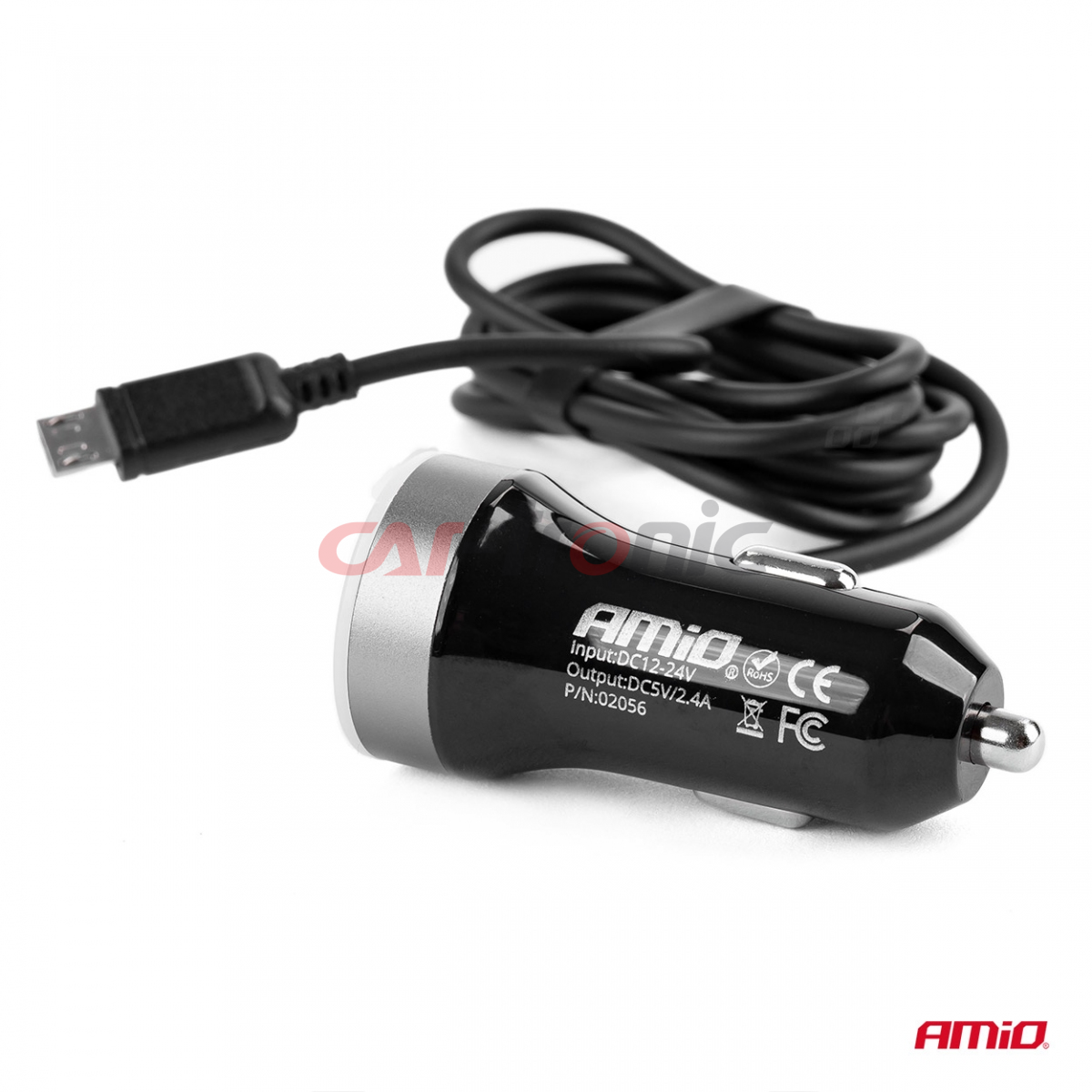 Ładowarka samochodowa PCH PRO-01 microUSB + 2x USB 2.4A 12V 24V AMIO-02056