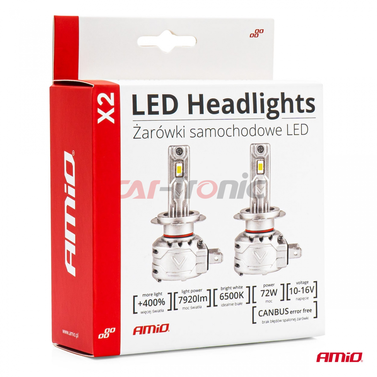 Żarówki samochodowe LED seria X2 H4/H19 6500K Canbus AMIO-02972