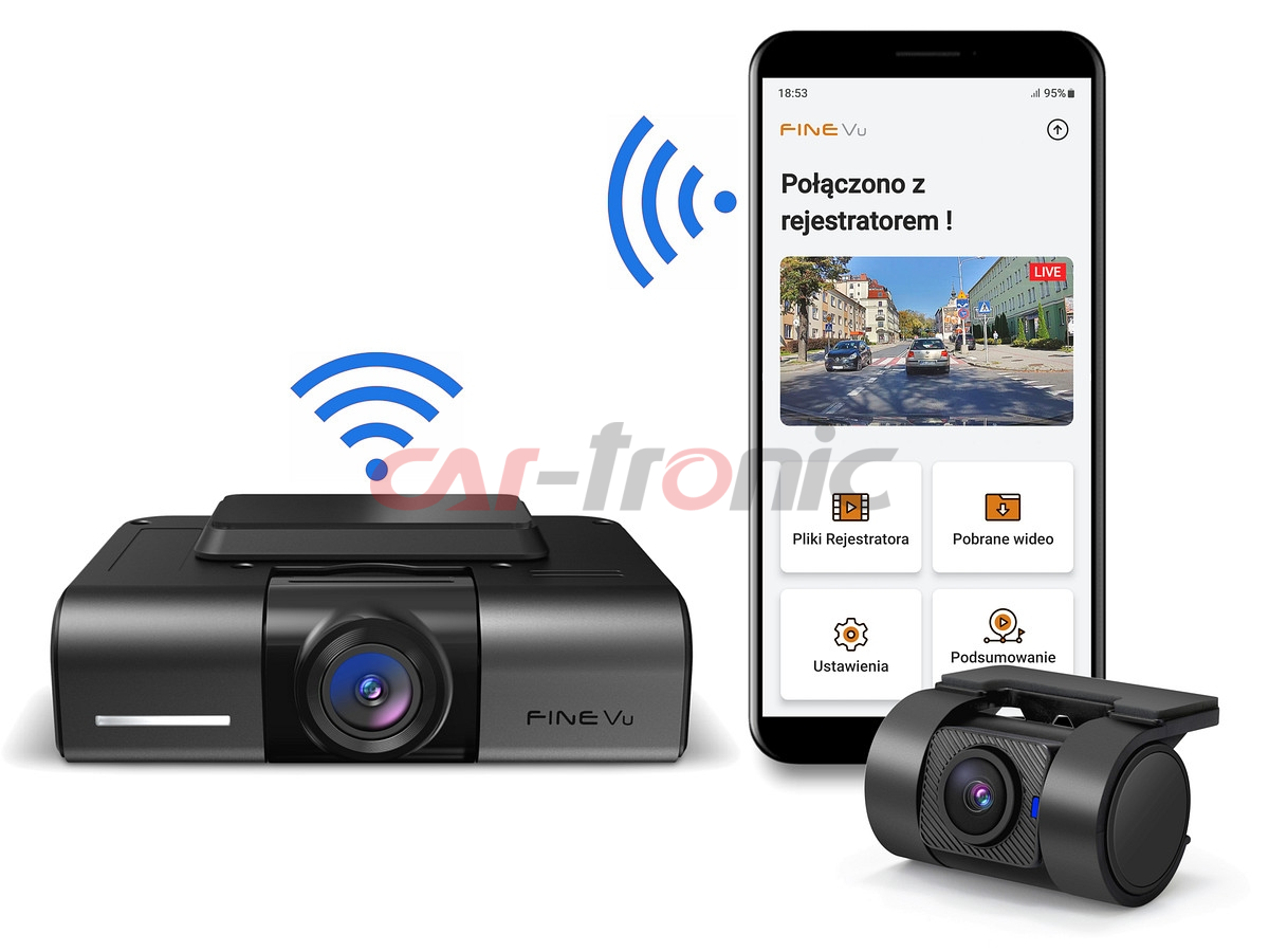 Wideorejestrator FineVu GX1000, QHD+QHD, Sony Starvis, HDR, WiFi, GPS, Fotoradary, karta 128 GB