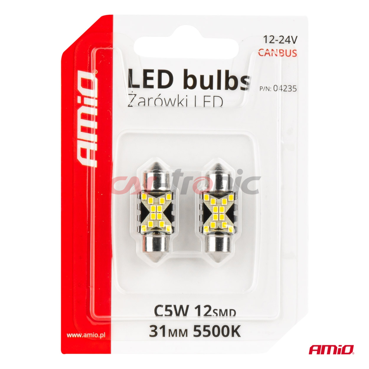 Żarówki LED CANBUS Festoon C5W 12SMD 2016 31mm White 12V 24V AMIO-04235