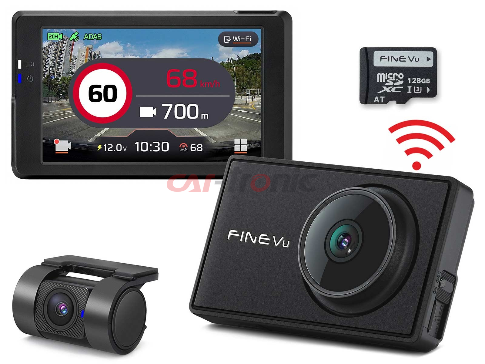 Wideorejestrator FineVu GX7000 WiFi - rejestrator QHD+FHD GPS radary, karta 128GB