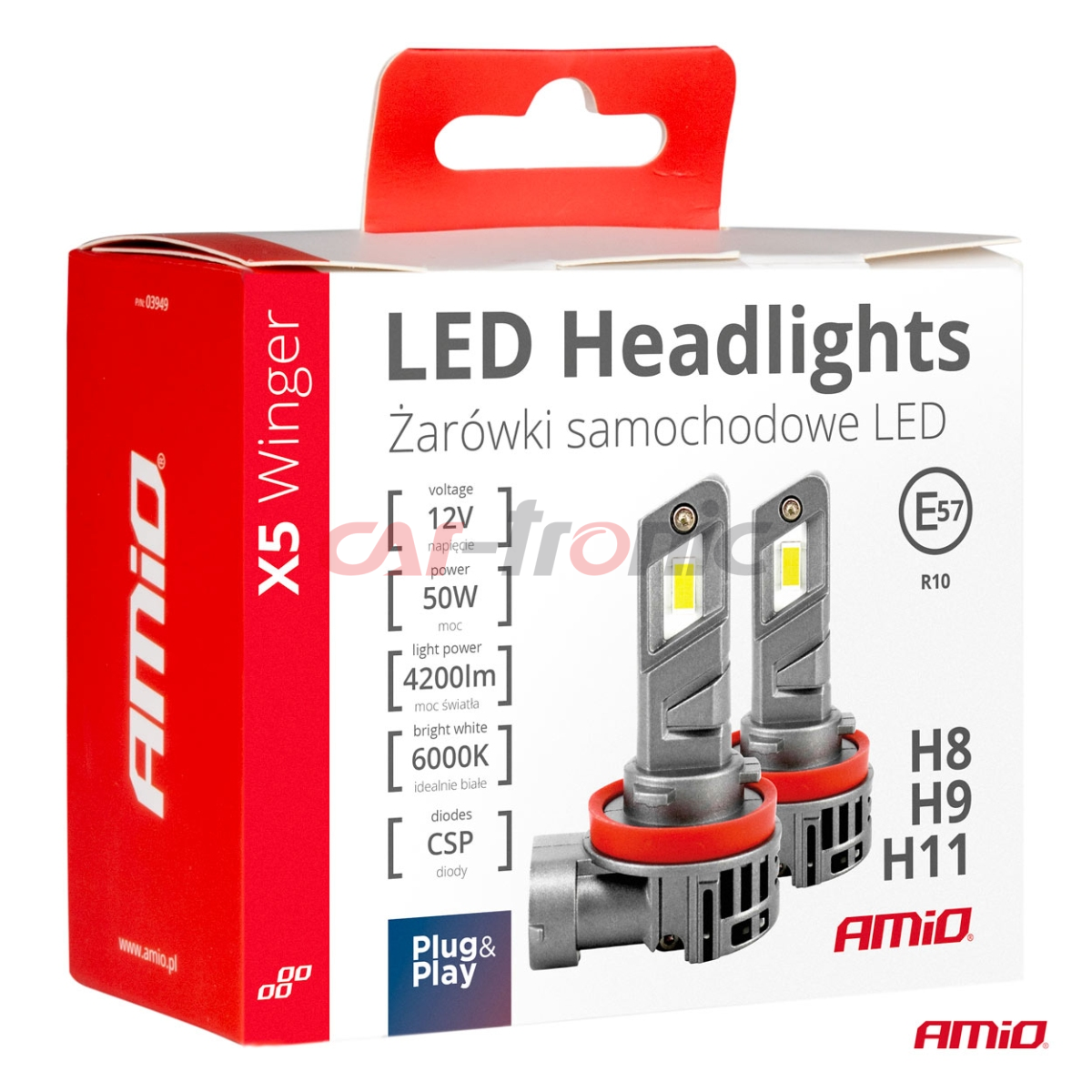 Żarówki samochodowe LED seria X5 Winger H8 H9 H11 6000K Canbus AMIO-03947