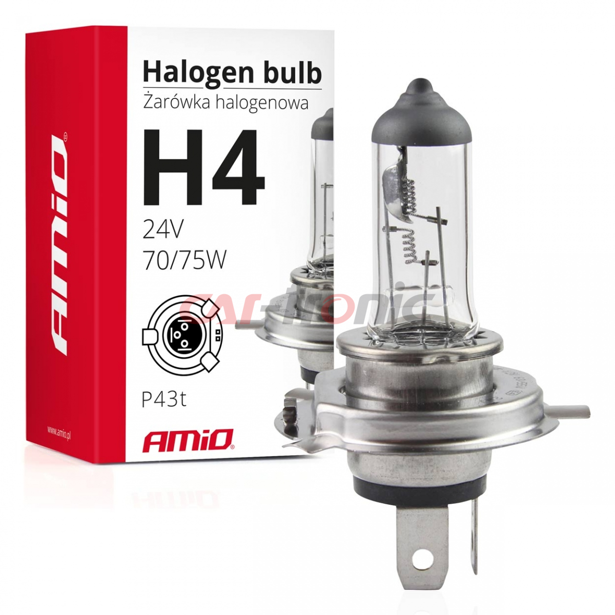 Żarówka halogenowa H4 24V 70/75W filtr UV (E8) AMIO-01267