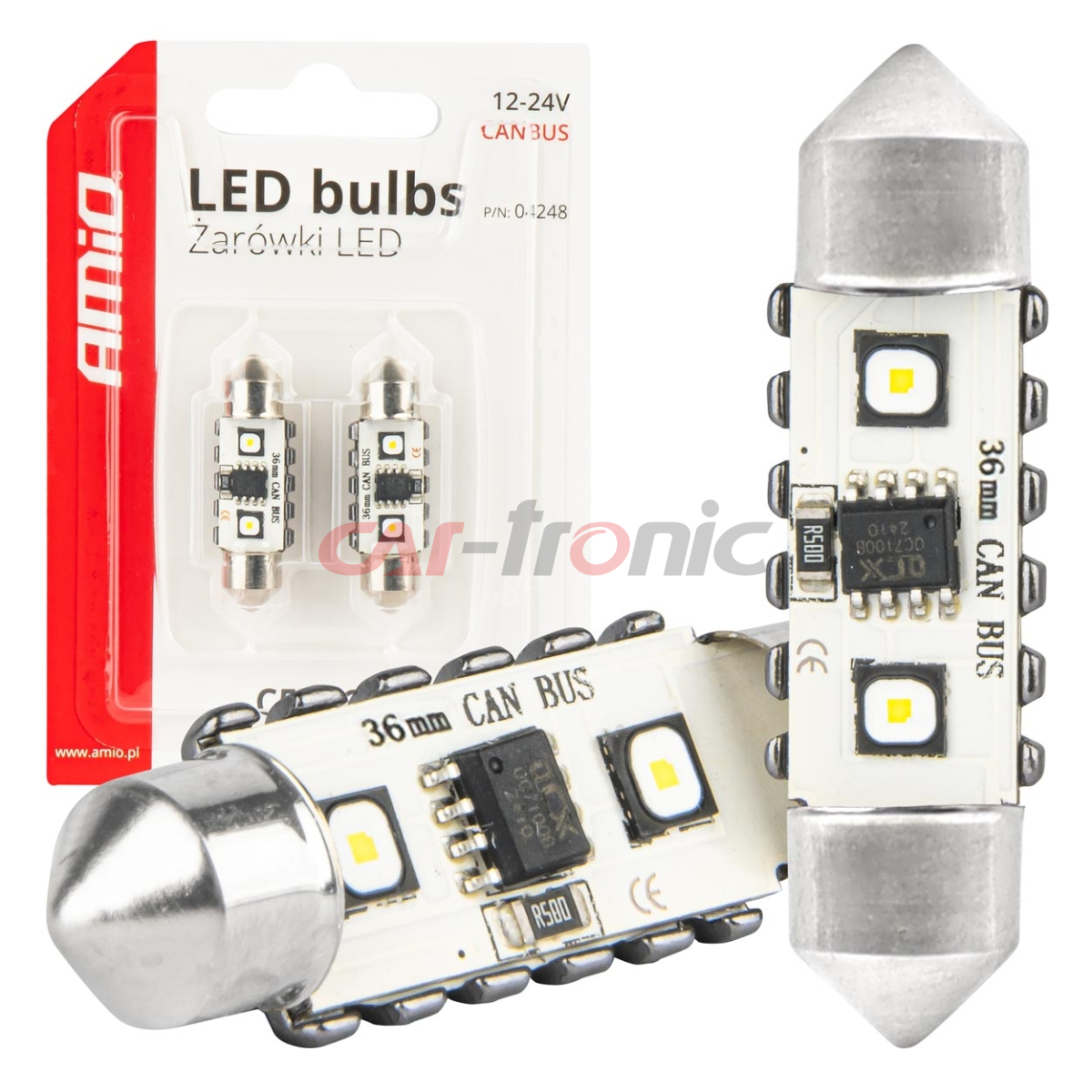 Żarówki LED CANBUS Festoon C5W 2SMD 3838 36mm White 12V 24V AMIO-04248