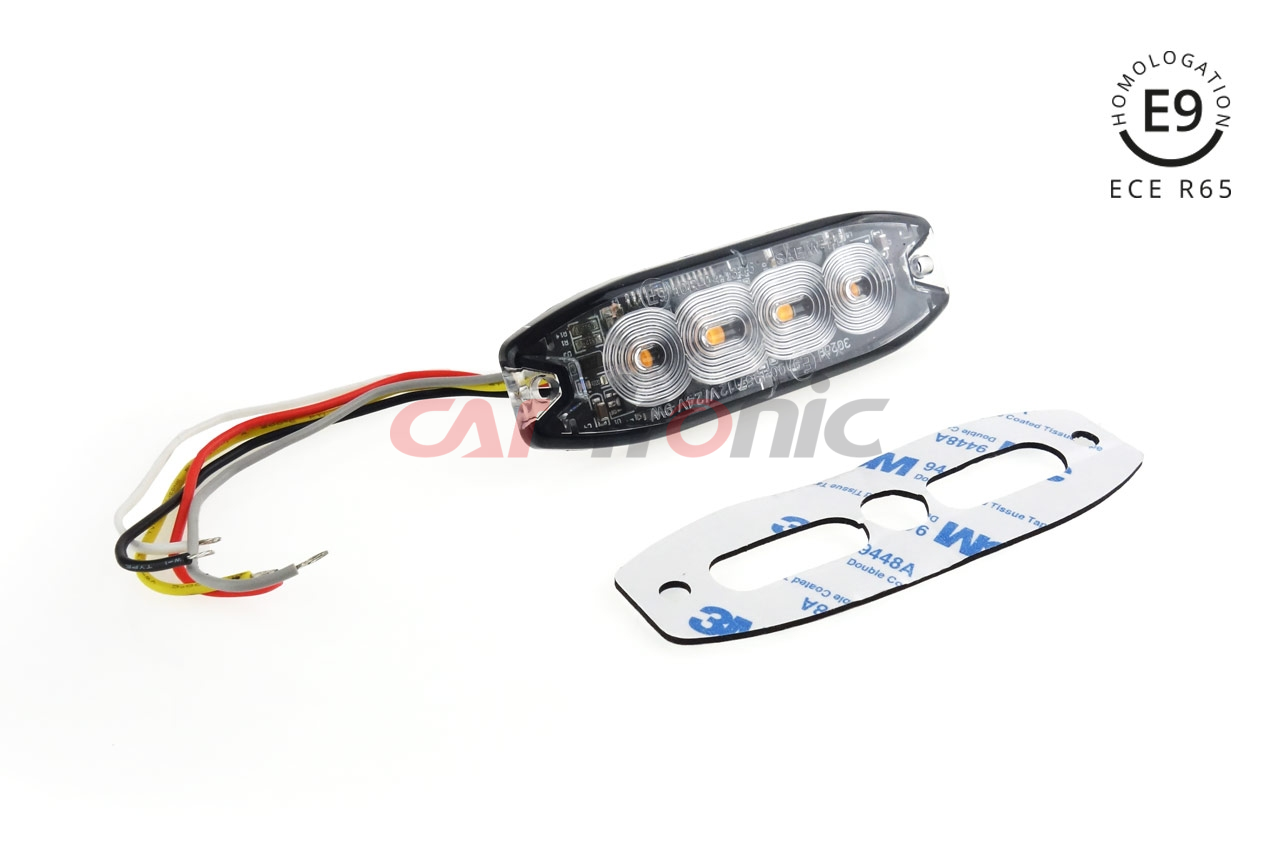 Lampa błyskowa ostrzegawcza płaska 4 LED R65 R10 12-24V AMIO-02298