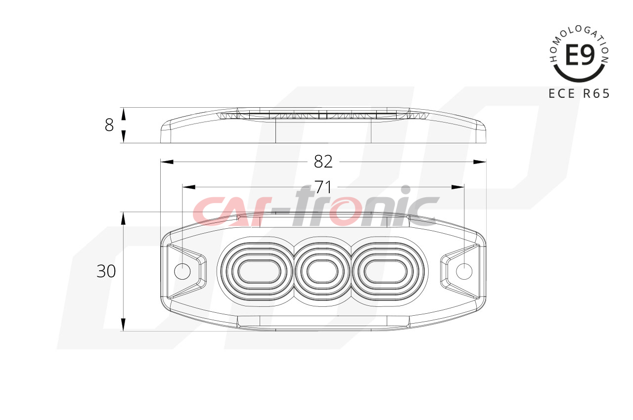 Lampa błyskowa ostrzegawcza płaska 3 LED R65 R10 12-24V AMIO-02297