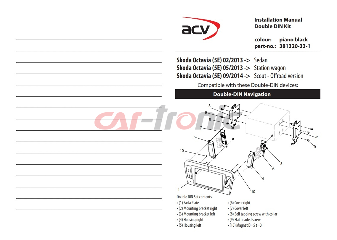 Ramka radiowa 2 ISO Skoda Octavia III (5E) 2013 ->