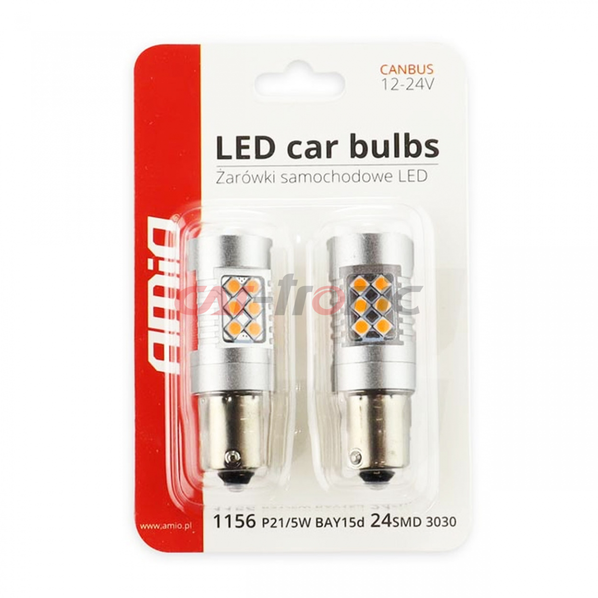 Żarówki LED CANBUS BAU15S PY21W Pomarańczowa Amber 12V 24V AMIO-02580