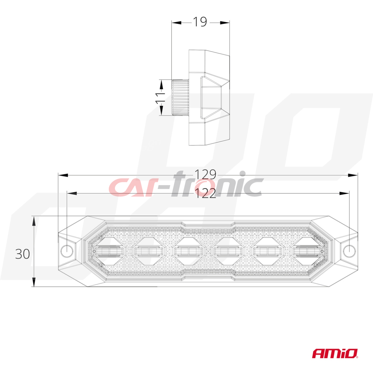 Lampa błyskowa ostrzegawcza płaska 6x3W LED R65 R10 12V 24V AMIO-03930