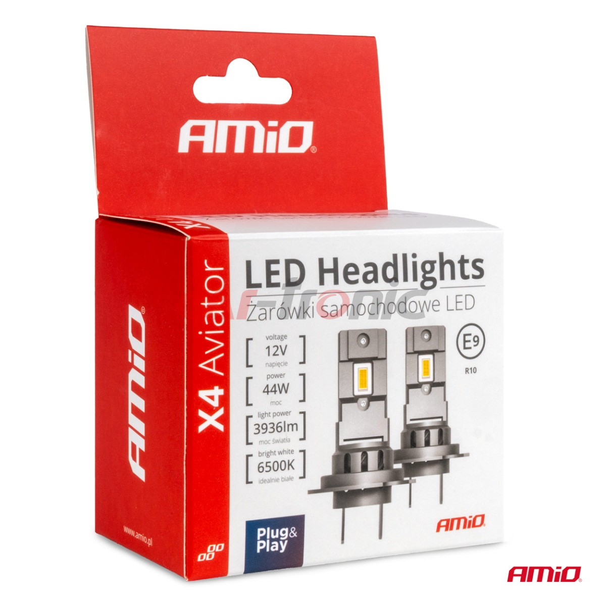 Żarówki samochodowe LED seria X4 Aviator H8 H9 H11 H16 6500K Canbus AMIO-03765