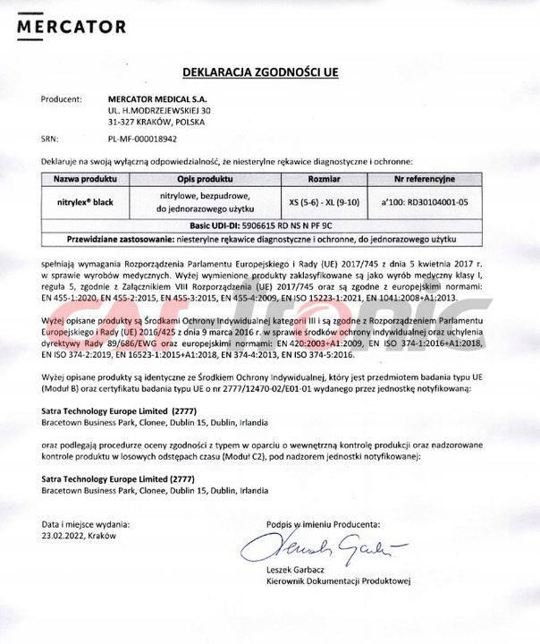 Rękawice nitrylowe czarne Mercator Nitrylex Basic rozmiar M 100 szt.