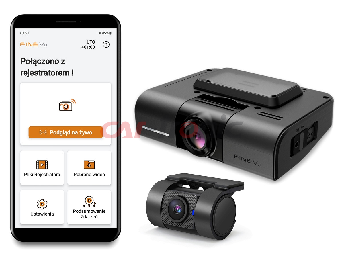 Wideorejestrator FineVu GX1000, QHD+QHD, Sony Starvis, HDR, WiFi, GPS, Fotoradary, karta 128 GB