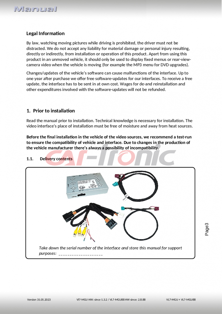 Adapter do kamery cofania BMW MGU, HSD+2