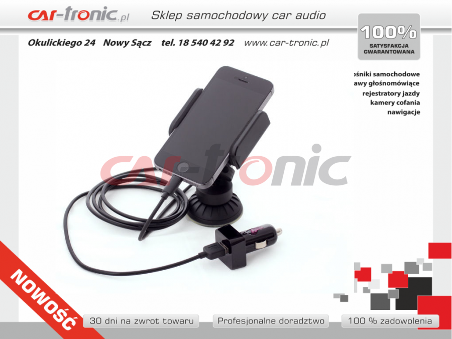 Uchwyt Dension CAR DOCK iPhone 5,5S,6,7- transmiter,AUX,ładowanie