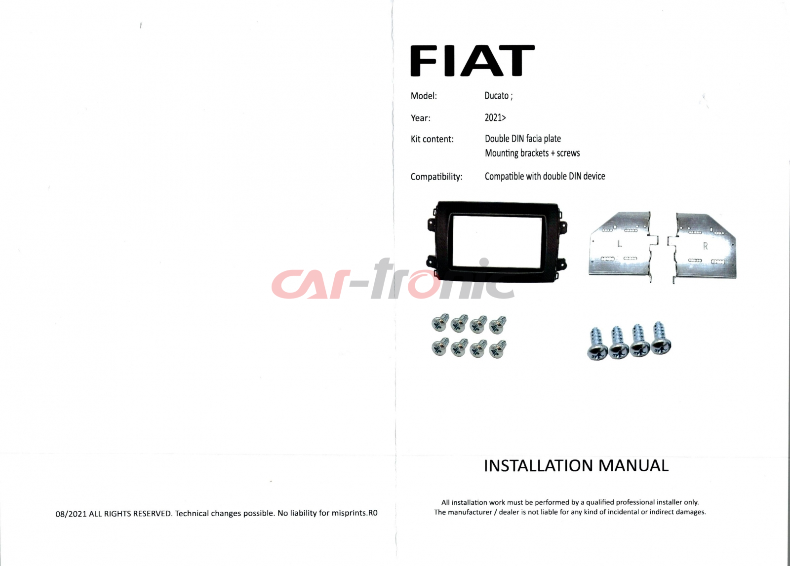 Ramka radiowa 2 DIN Fiat Ducato 2021 -> czarna matowa