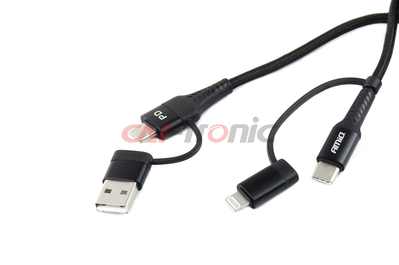 Kabel USB USB-C 3w1 iphone Lightning USB-C micro USB 1 m UC-15 AMIO-02547