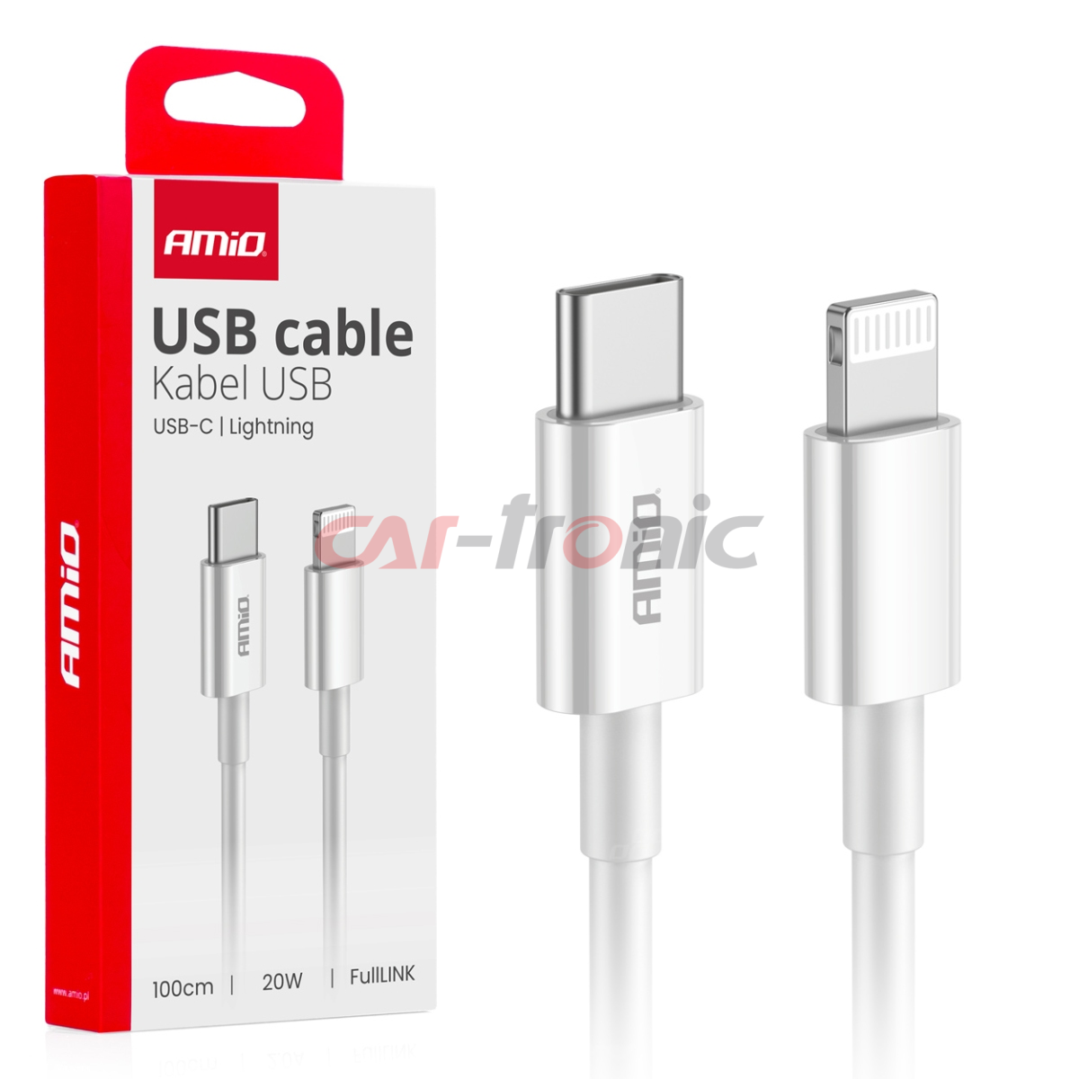 Kabel do ładowania USB-C - LIGHTNING IPHONE PD 20W 100cm FullLINK AMIO-03898