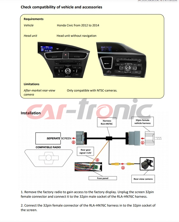 Interfejs kamery - Honda Civic 2012-2013