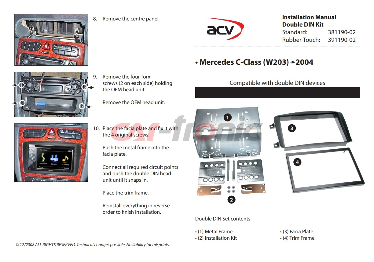 Ramka radiowa 2 DIN Mercedes-C (W203) 03/2000->06/2004, CLK, Vito, Viano.