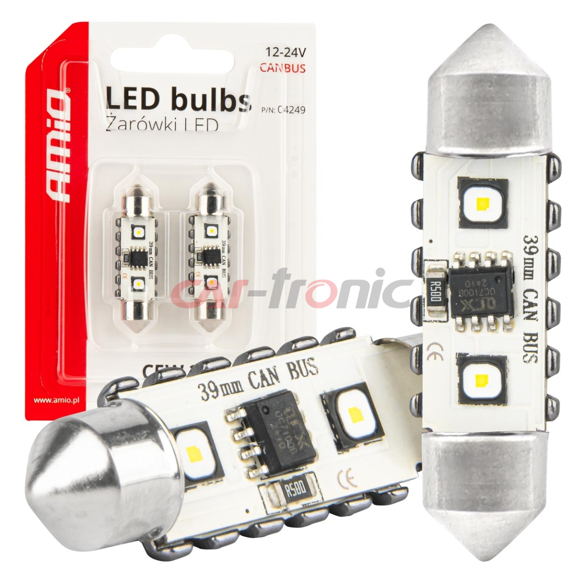 Żarówki LED CANBUS Festoon C5W 2SMD 3838 39mm White 12V 24V AMIO-04249