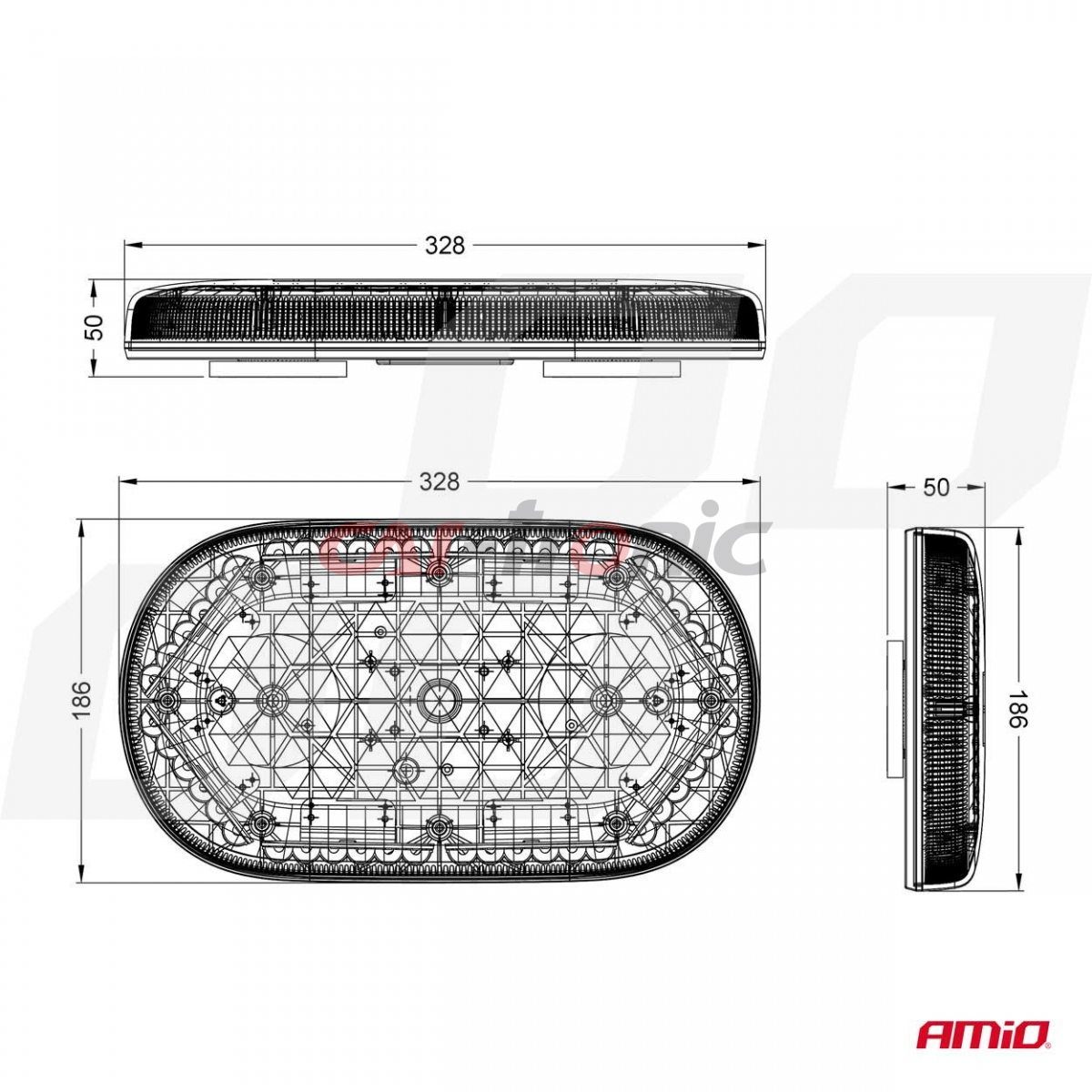 Belka ostrzegawcza LED 33cm magnes homologacja R65 R10 12-24V AMIO-03336