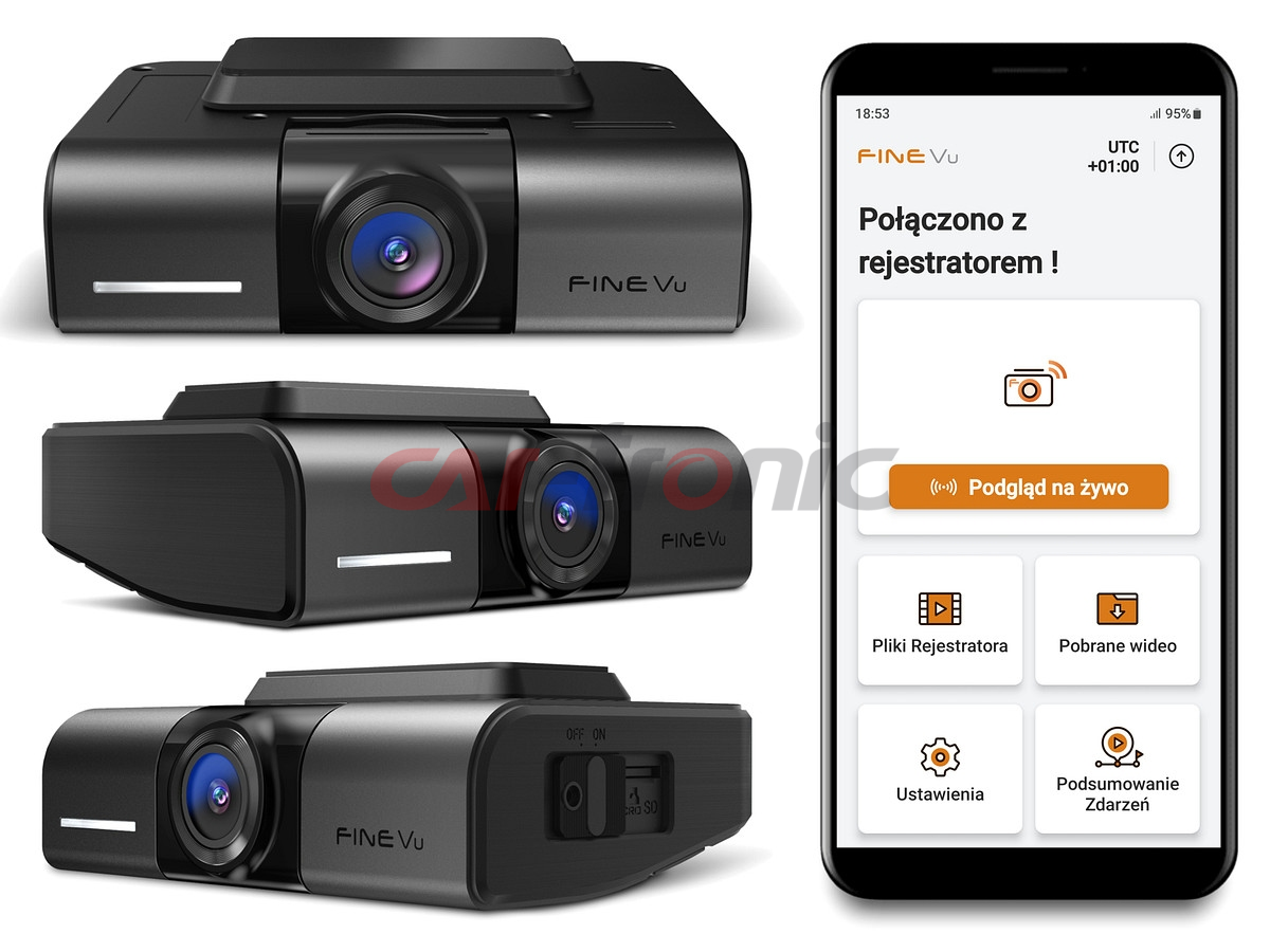 Wideorejestrator FineVu GX1000, QHD+QHD, Sony Starvis, HDR, WiFi, GPS, Fotoradary, karta 128 GB