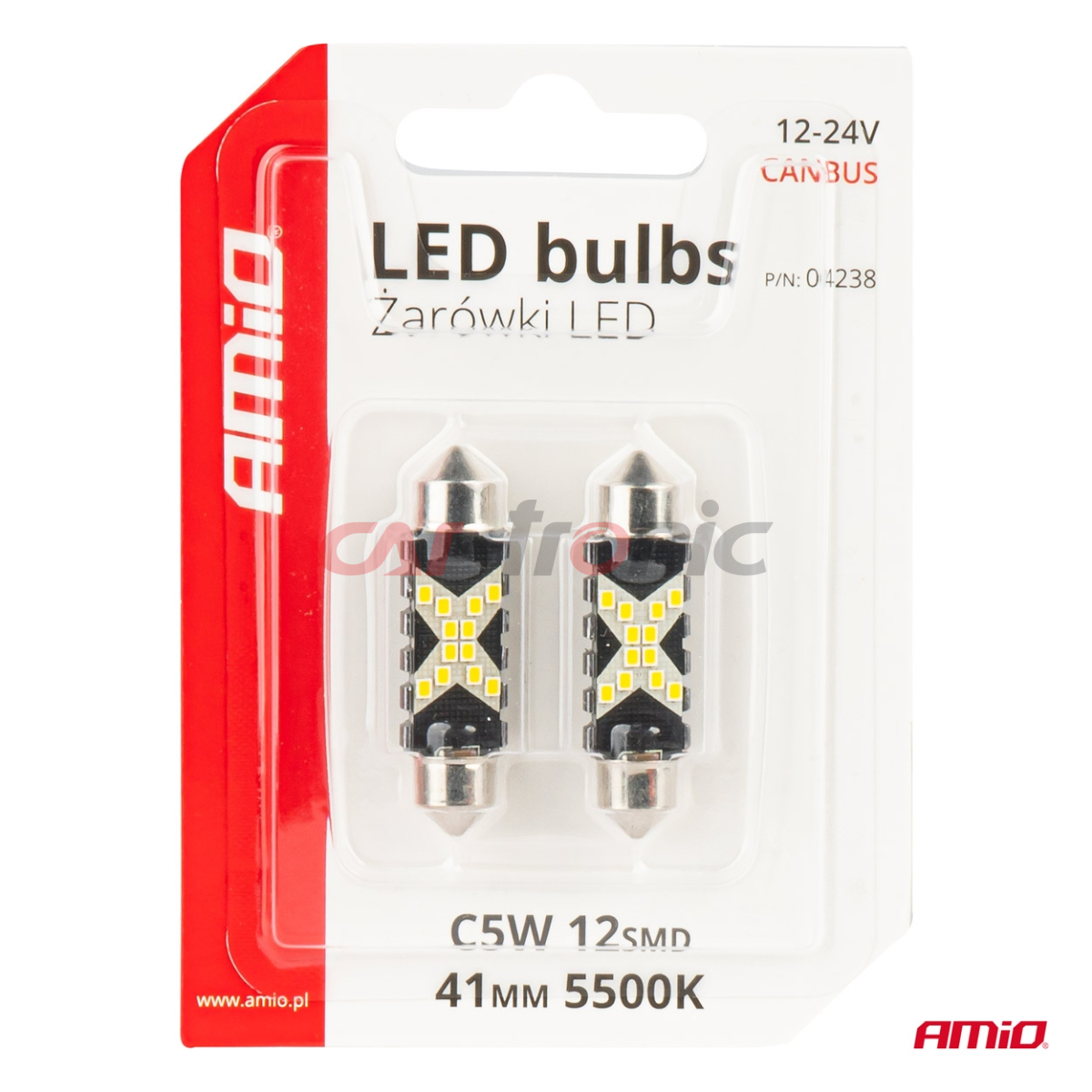 Żarówki LED CANBUS Festoon C5W 12SMD 2016 41mm White 12V 24V AMIO-04238