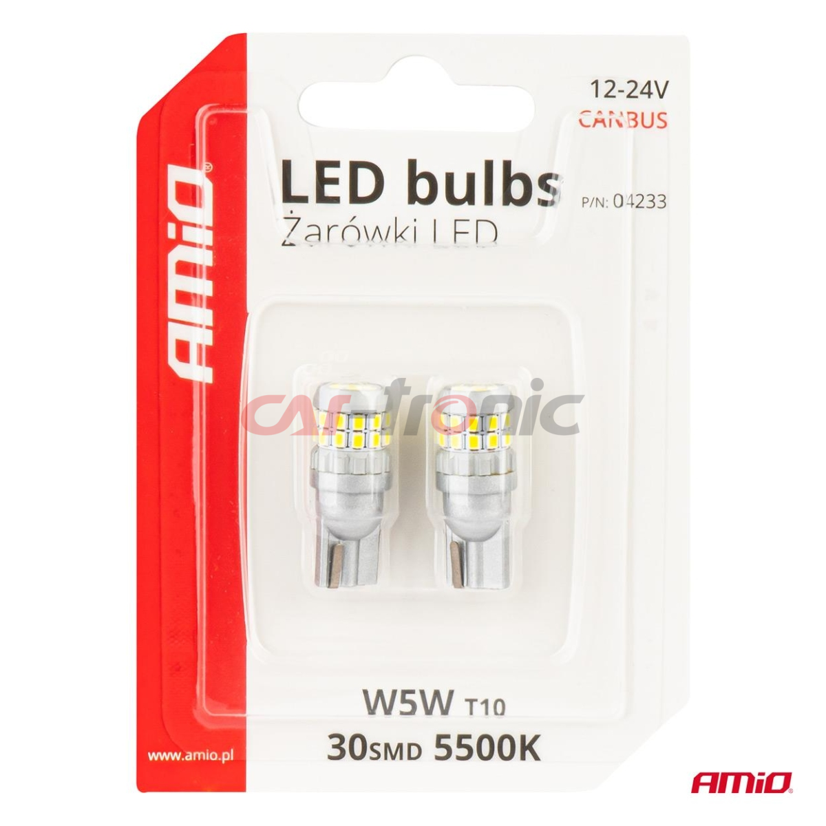 Żarówki LED CANBUS T10 W5W 30SMD 2016 White 12V 24V AMIO-04233