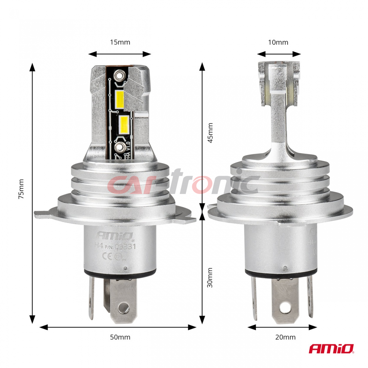 Żarówki samochodowe LED seria H-mini H4/H19 6500K Canbus AMIO-03331