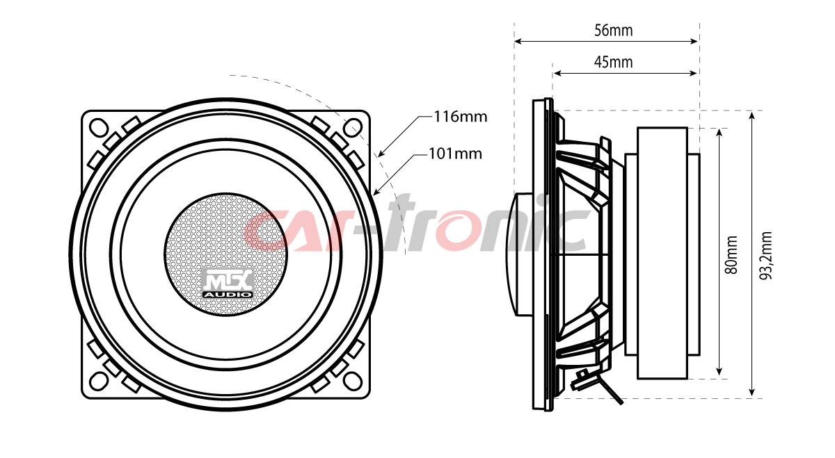 Głośniki samochodowe 2 - drożne współosiowe MTX AUDIO TR40C, 4 Ohm, 45W RMS, 100 mm