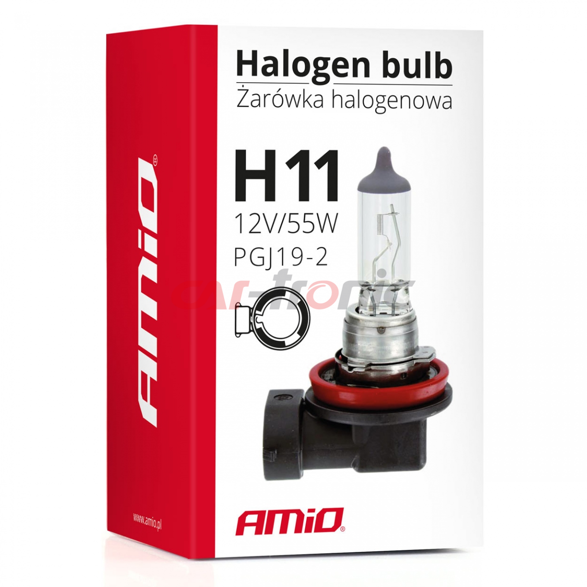 Żarówka halogenowa H11 12V 55W filtr UV (E8) AMIO-01159