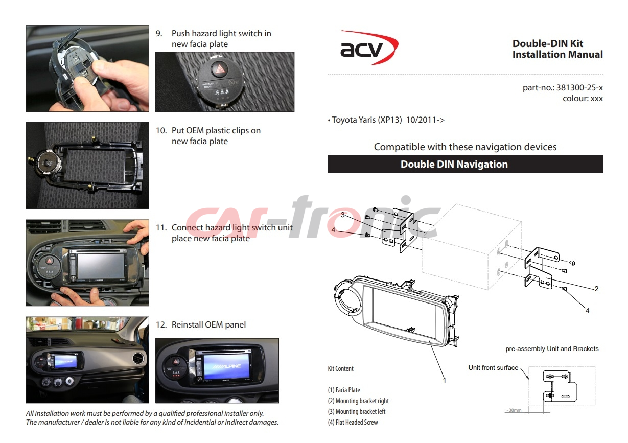 Ramka radiowa 2 DIN Toyota Yaris (XP13) 10/2011 - 02/2020 czarna