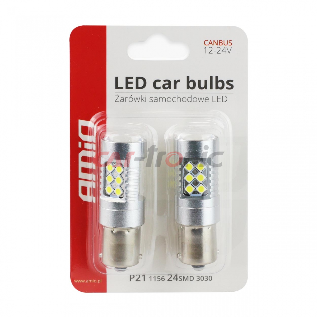 Żarówki LED CANBUS 3030 24SMD BA15S P21W White 12V 24V AMIO-01445