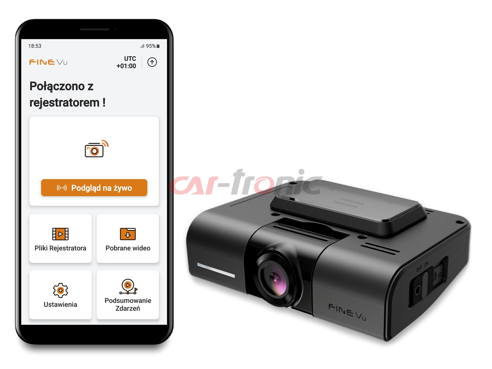 Wideorejestrator FineVu GX400 1CH, QHD WiFi GPS radary, karta 32GB