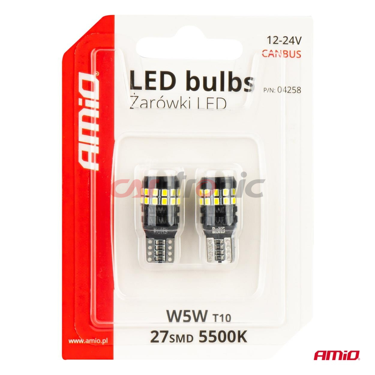 Żarówki LED CANBUS T10 W5W 27SMD 2016 White 12V 24V AMIO-04258