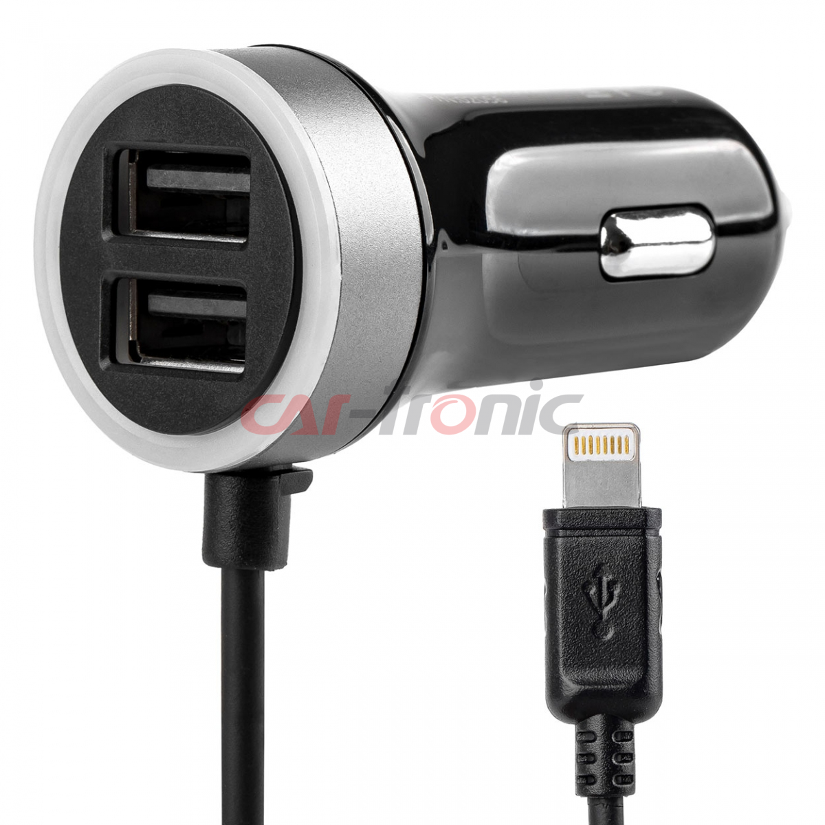 Ładowarka samochodowa 12V 24V iPhone lightning + 2x USB 2.4A PRO-02 AMIO-02057