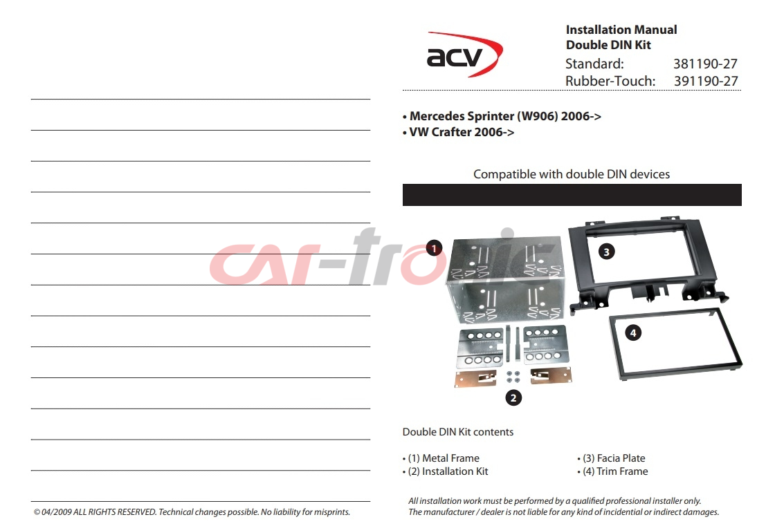 Ramka radiowa Mercedes Sprinter (W906)  04/2006->,VW Crafter 04/2006->