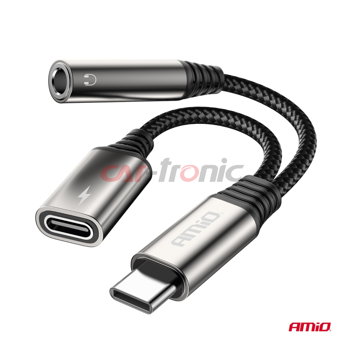 Adpater rozgałęźnik USB-C na USB-C + Mini Jack 3.5mm 10cm AMIO-04295