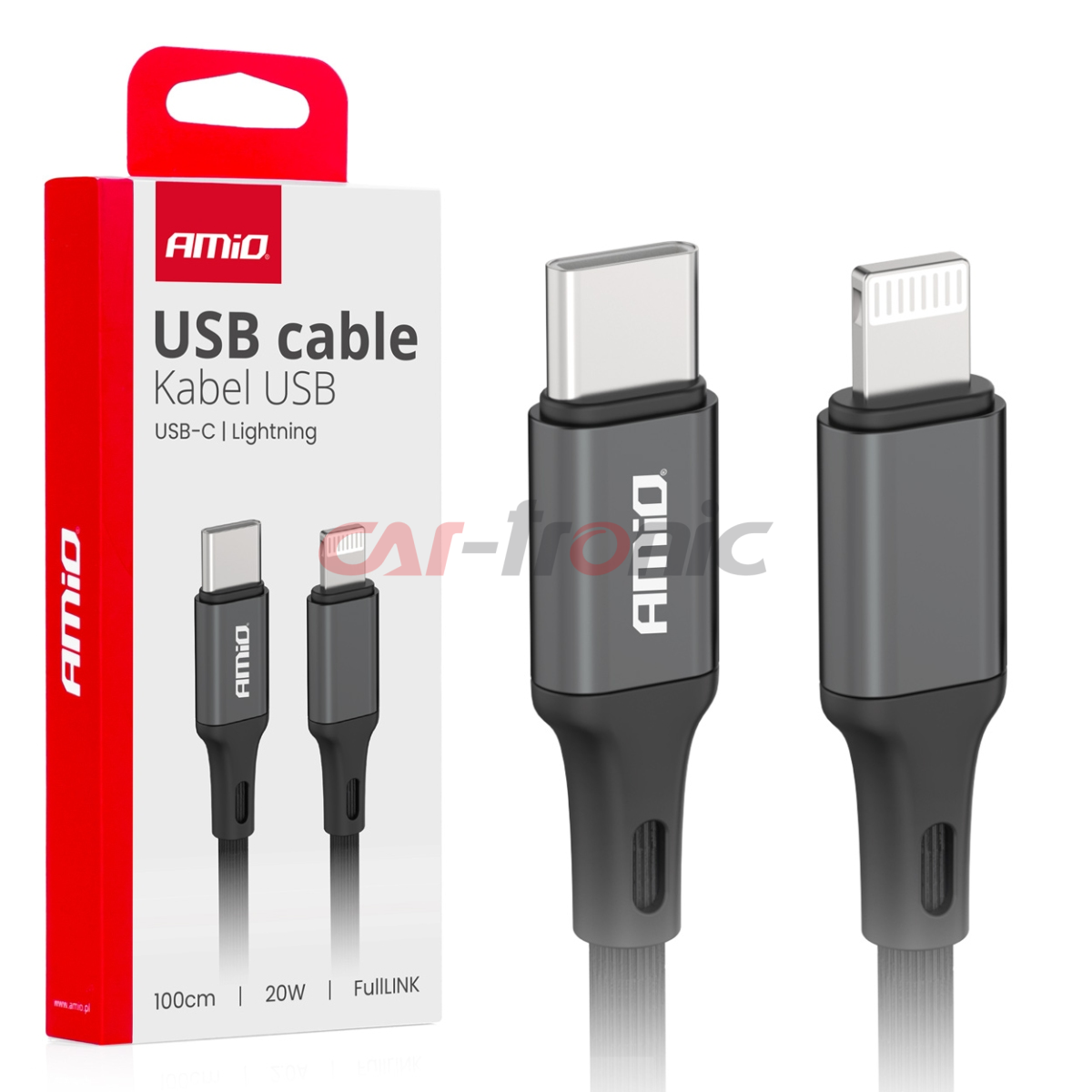 Kabel do ładowania USB-C - LIGHTNING IPHONE PD 20W 100cm FullLINK AMIO-03904