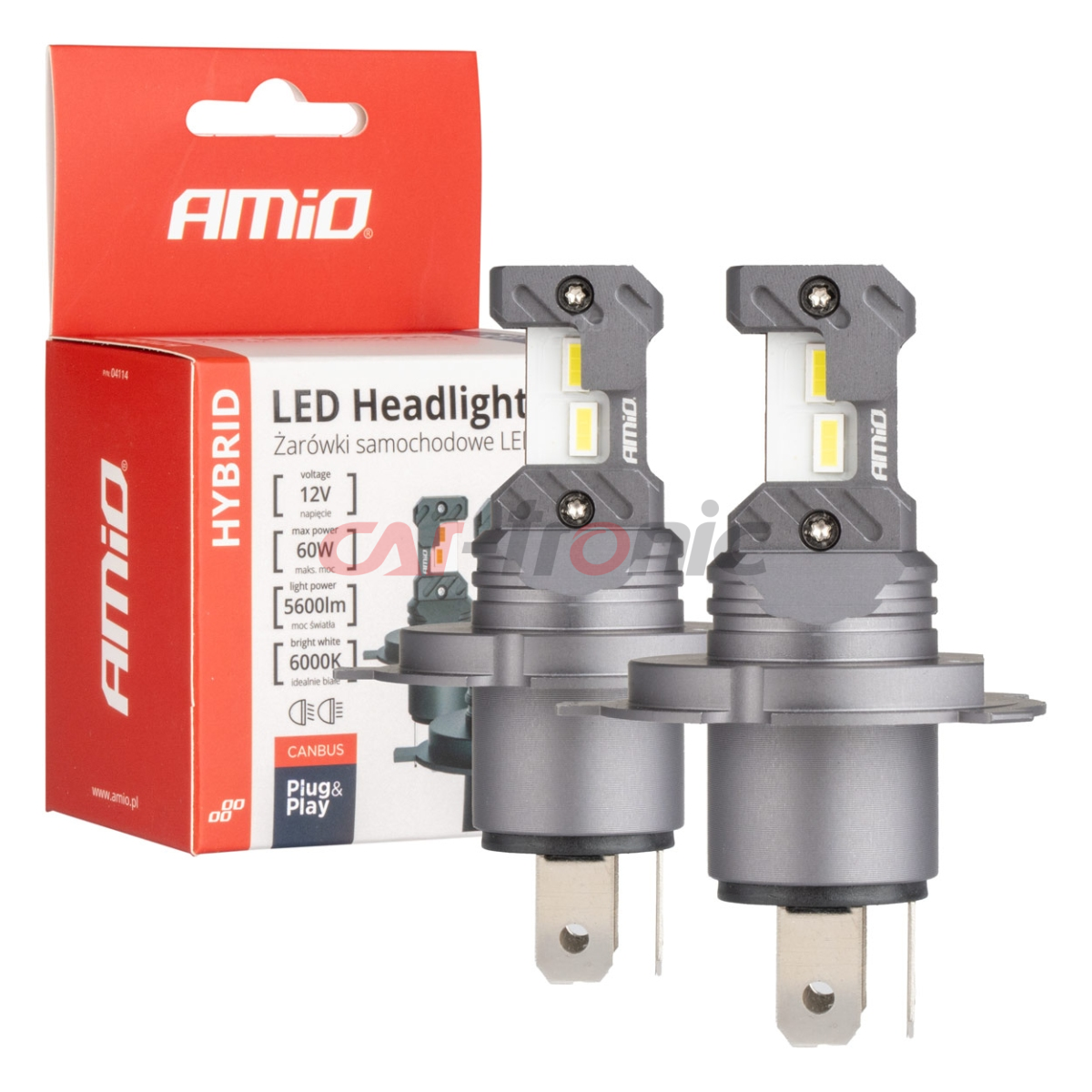 Żarówki samochodowe LED seria HYBRID H4 H19 6000K Canbus 60W AMIO-04114